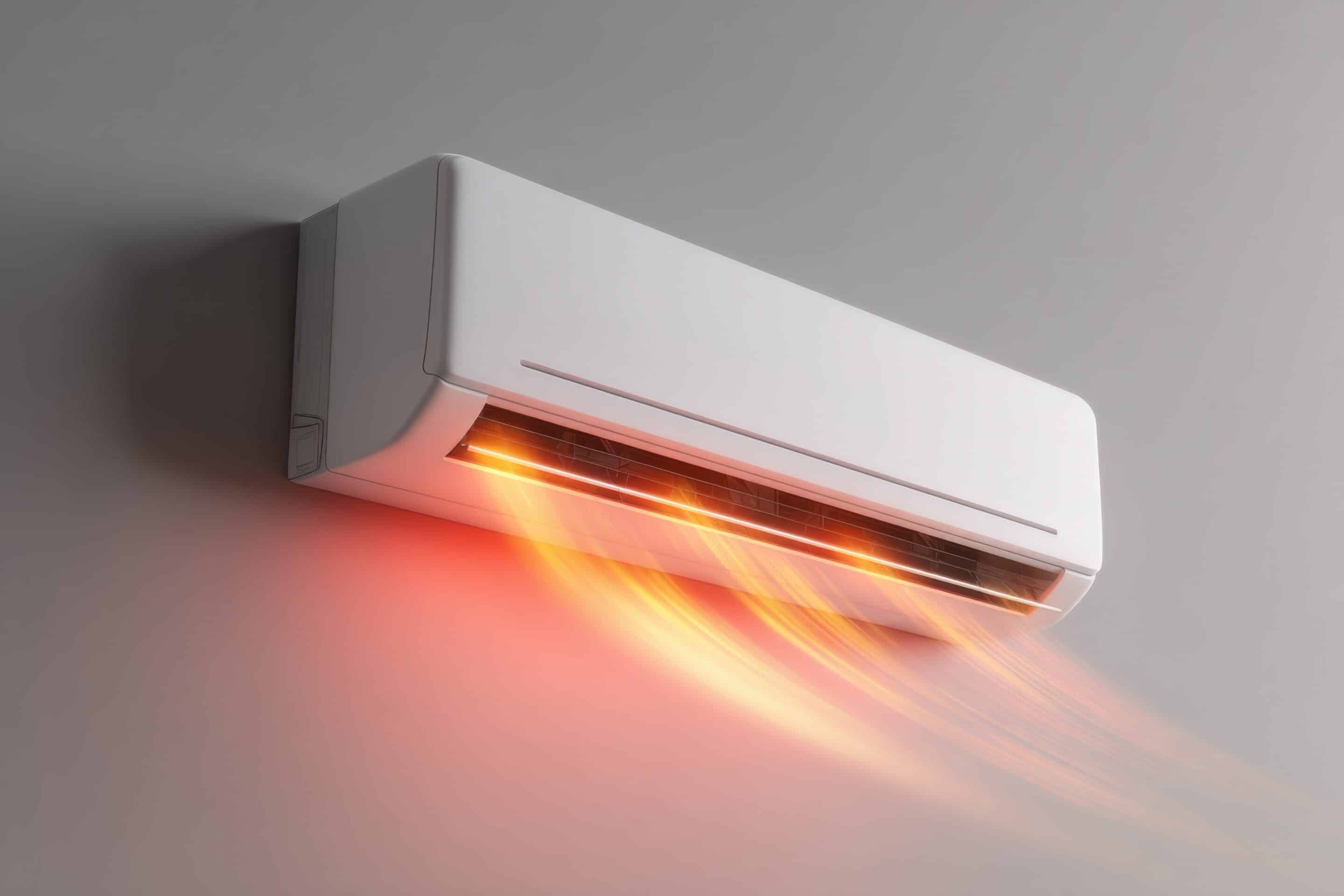 The apartment has air conditioning with orange warm air waves.